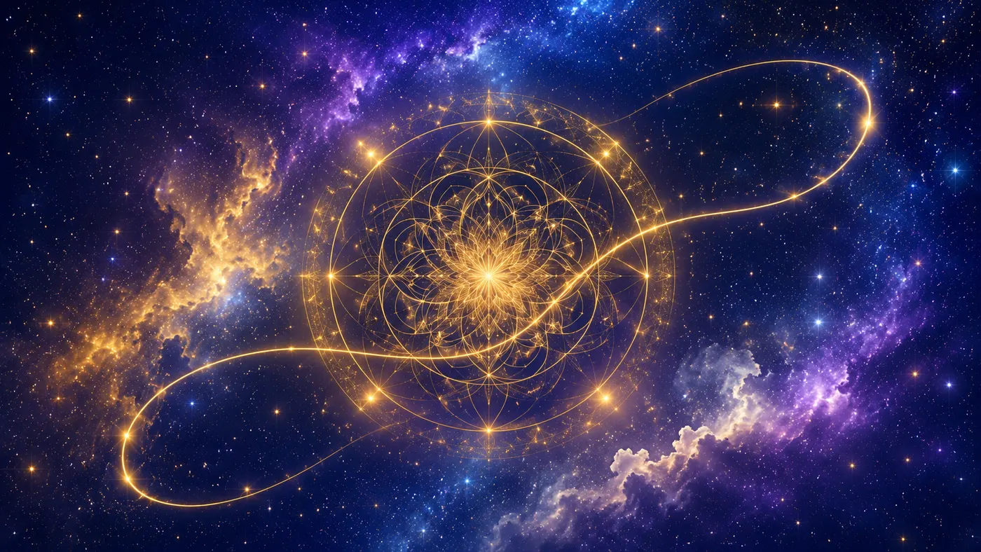 The NativeAstro cosmic thread — a golden constellation on the midnight sky
